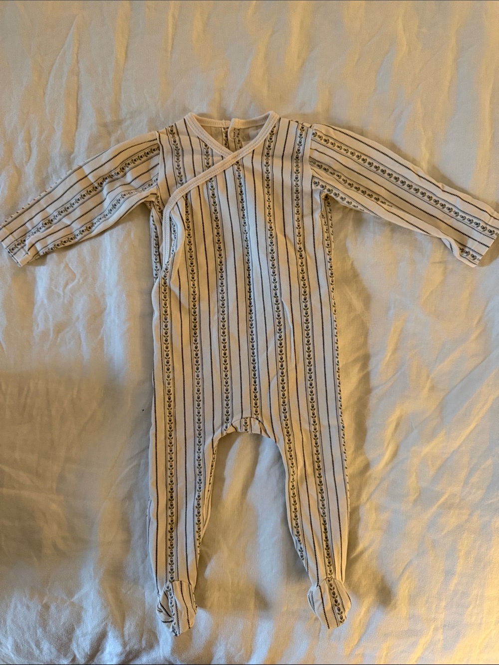 Striped Cream & Gray Baby Footed One-Piece